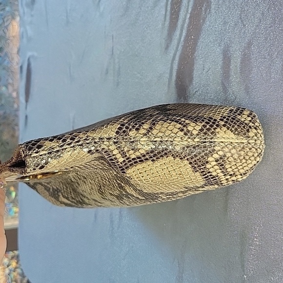 Michael Kors Snakeskin Python Clutch Gold Handle Wristlet Purse Bag